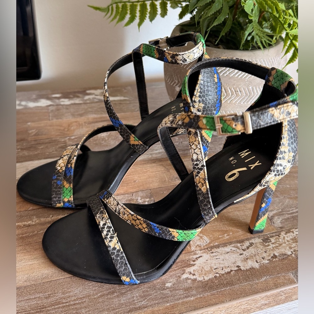 Mix No. 6 Women's Snakeskin Strappy Heels - Black, Green, Blue